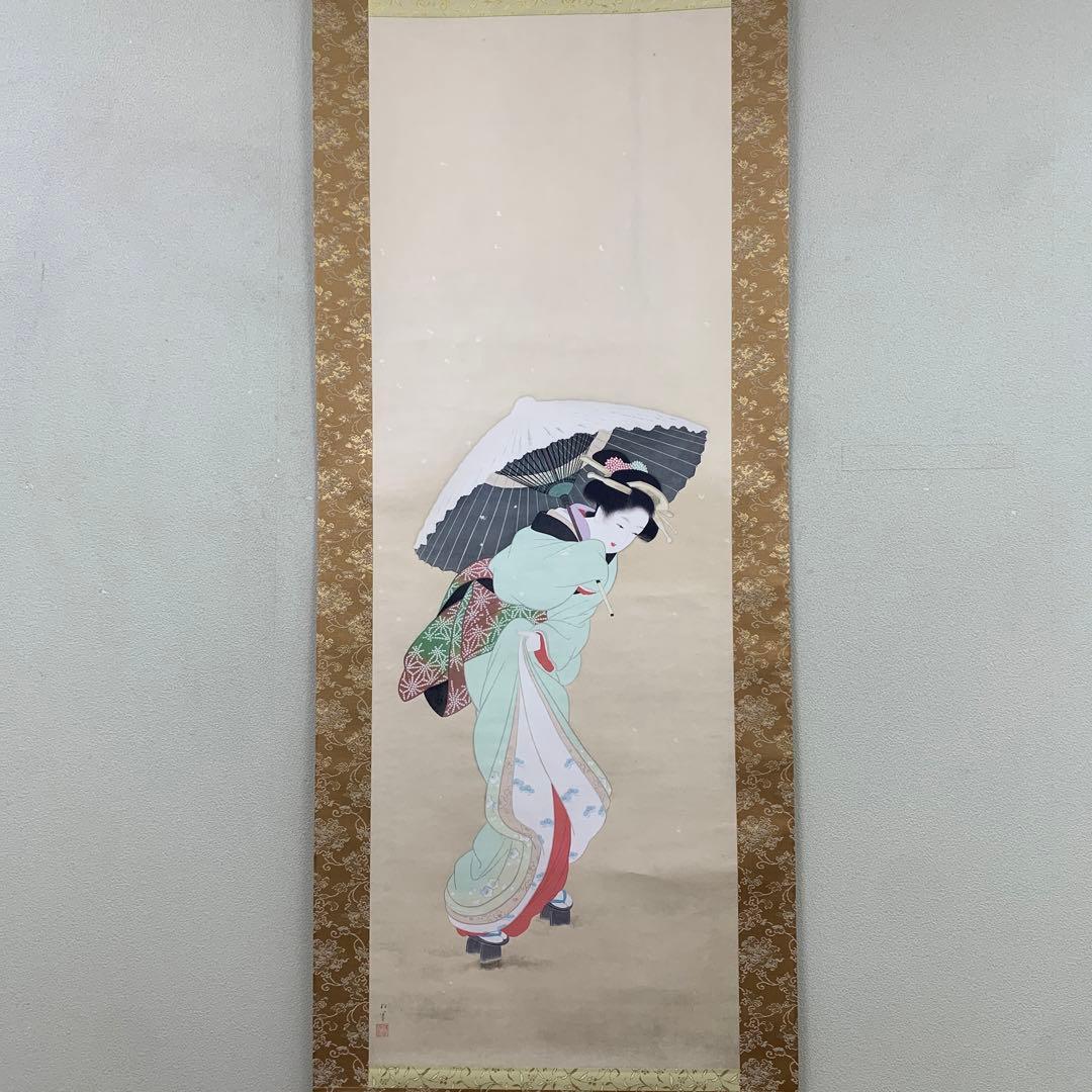 美品 掛け軸 上村松園筆「初音」浮世絵美人 リトグラフ 限定品
