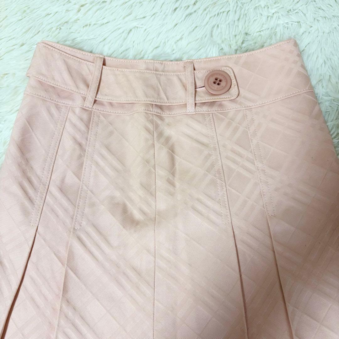 バーバリーブルーレーベル ノバチェック ベルト ボタン プリーツスカート ピンク