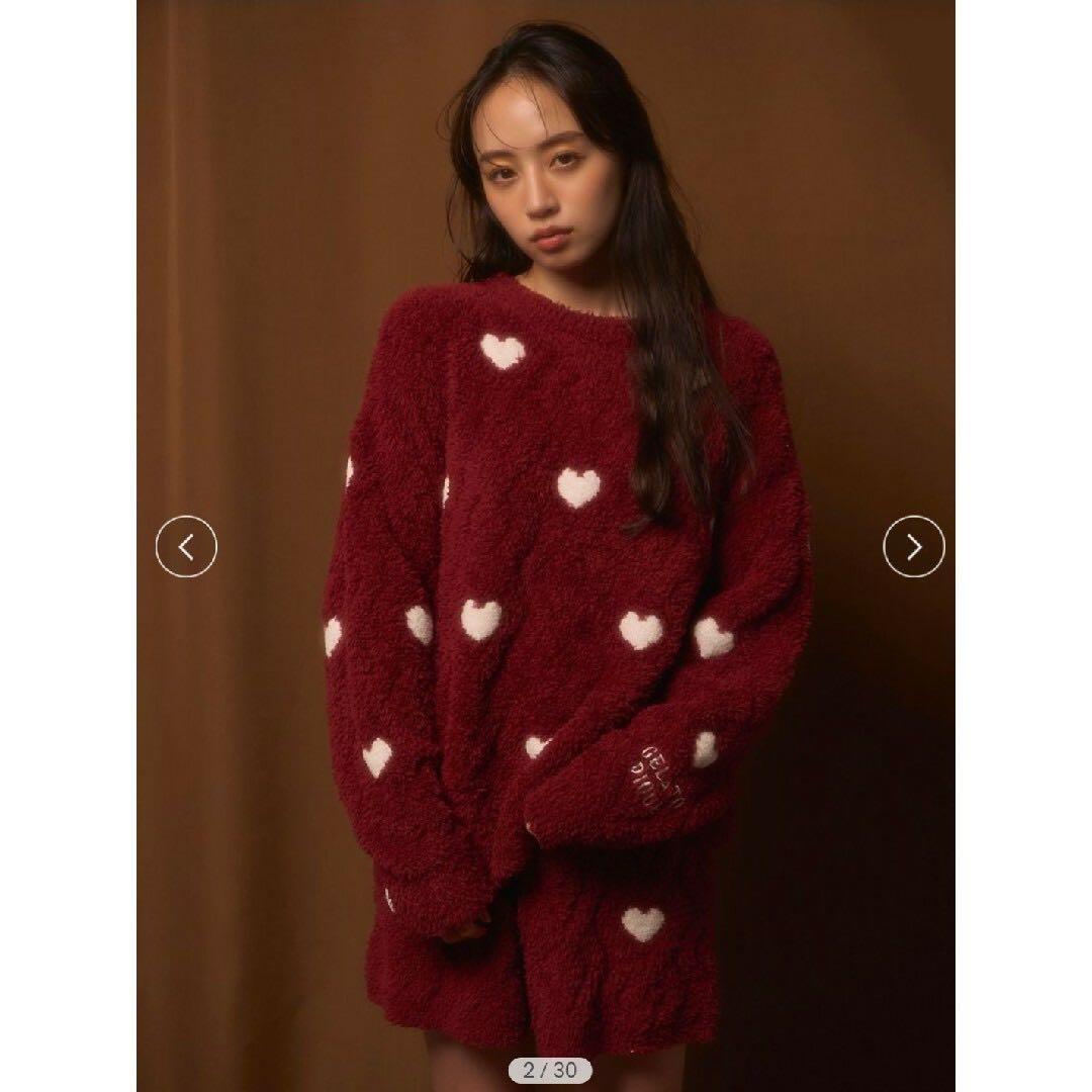 GELATO PIQUE バーガンディ ハート柄 ルームウェア