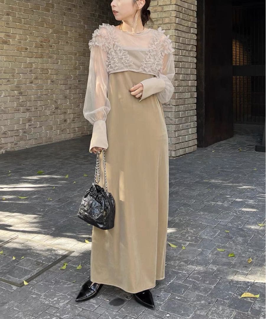 CAPRICIEUX LE'MAGE チュールフリルベロアワンピース