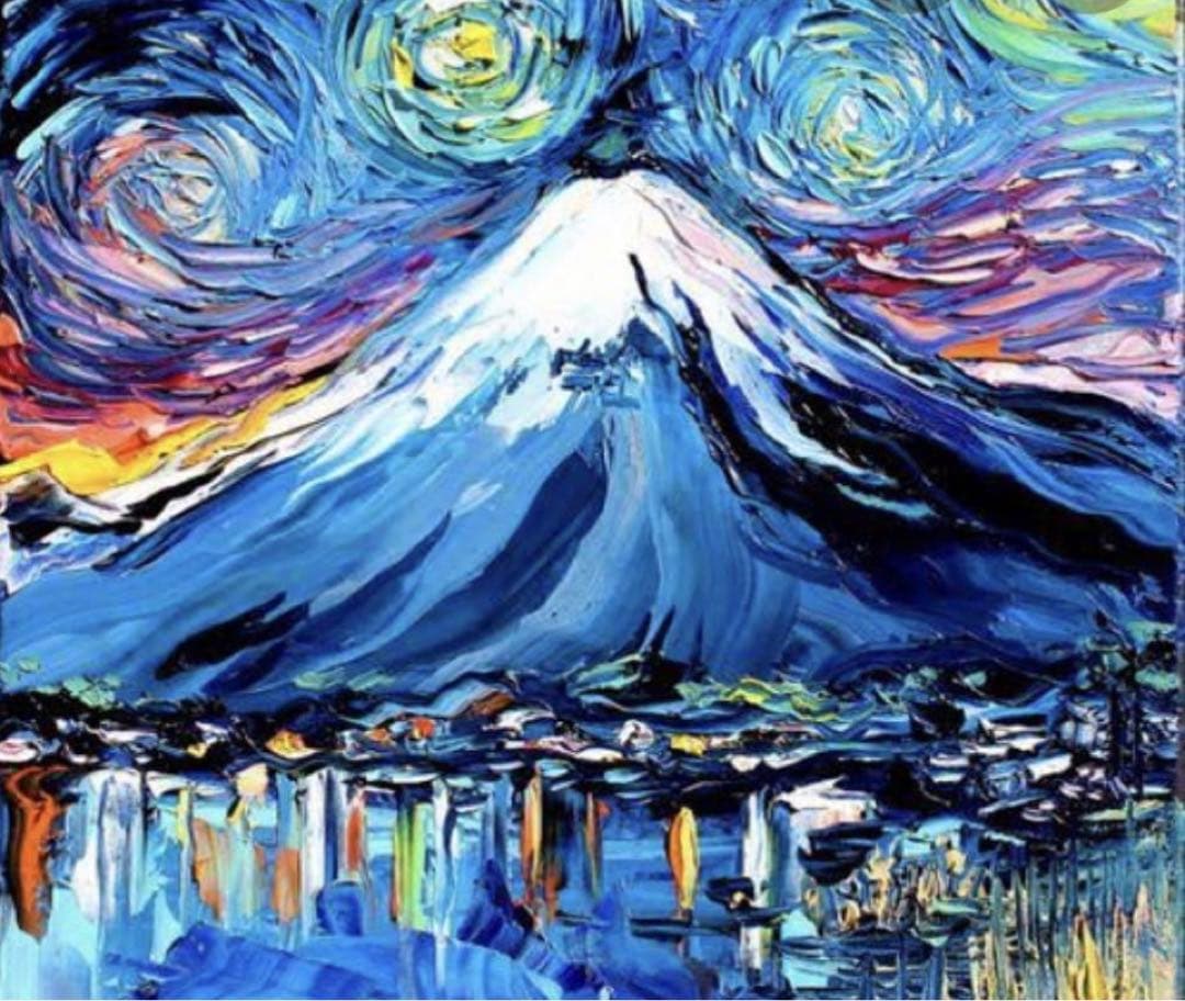 肉筆☆油絵☆F20号『富士山2』ゴッホ/模写