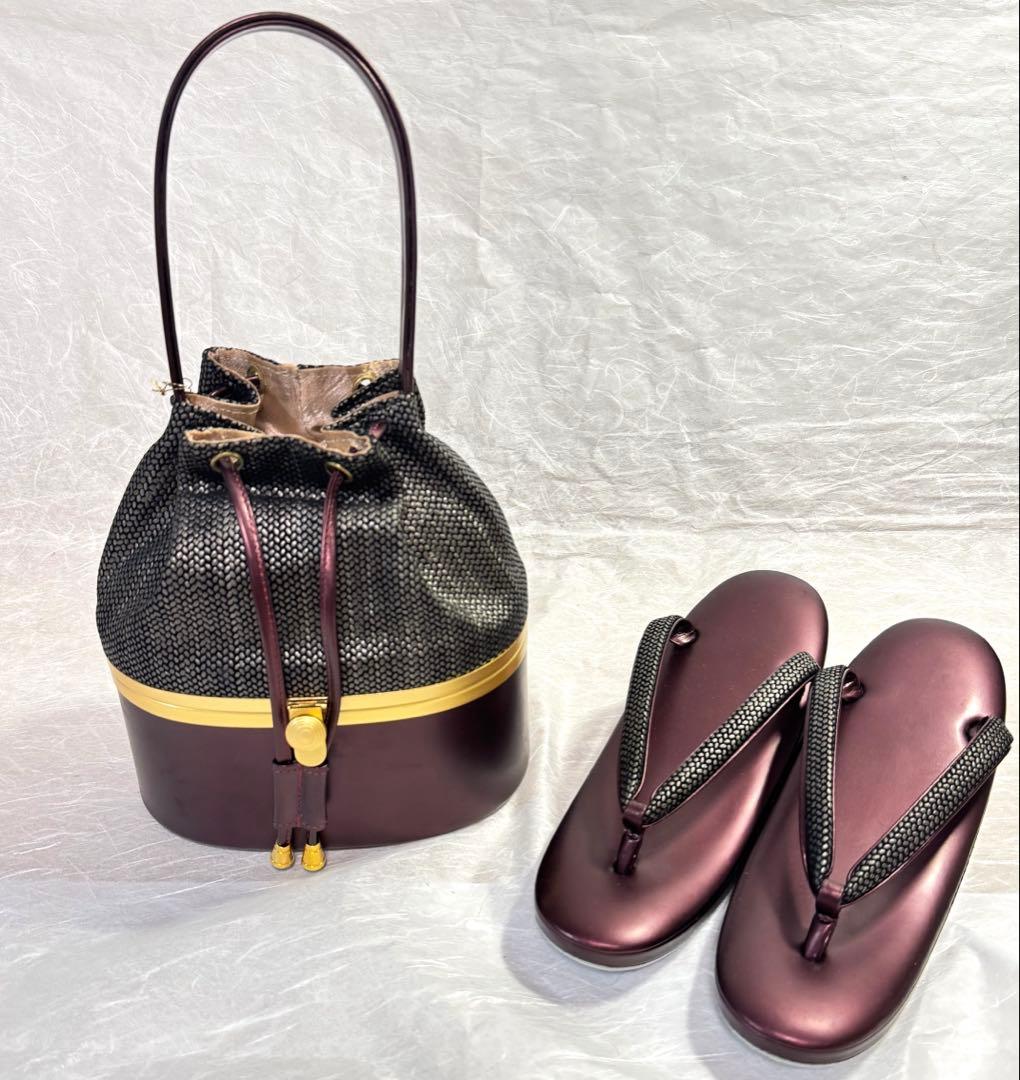 高級　草履バッグセット　和装　23.5㎝　一度使用　新品同様　ワインレッド