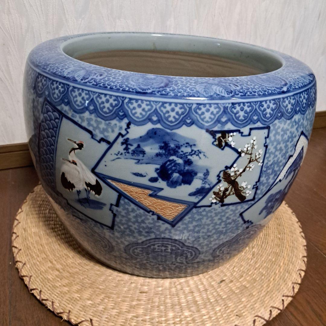 最終値下げしました❗明治～大正レトロ「藍色柄・丸火鉢」