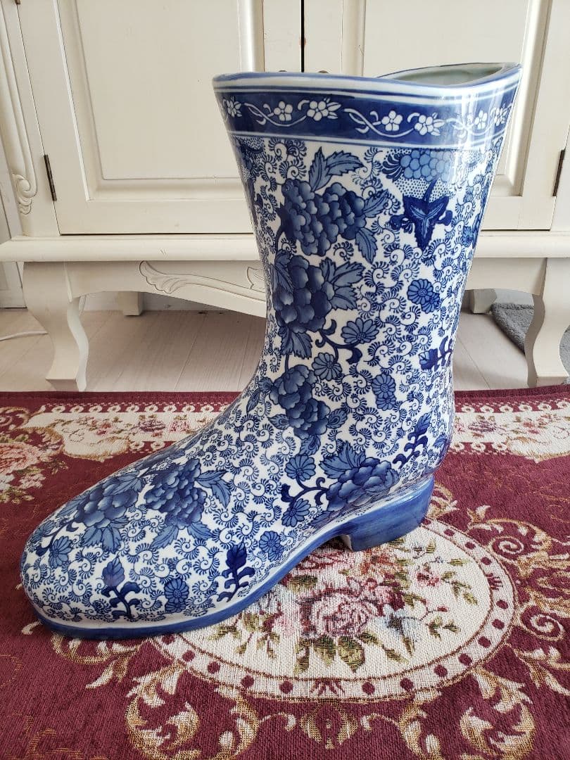 染付 アンティーク 陶器 骨董 浪漫 ガーデニング 花器 フラワーベース 傘立て