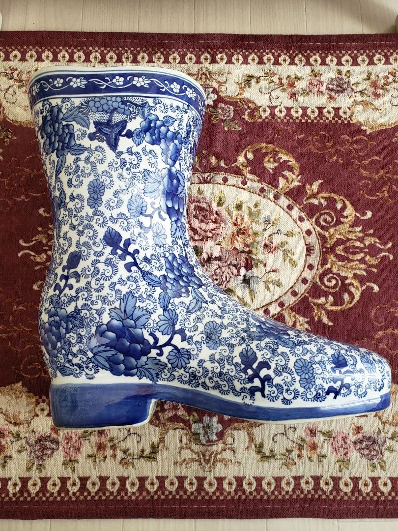 染付 アンティーク 陶器 骨董 浪漫 ガーデニング 花器 フラワーベース 傘立て