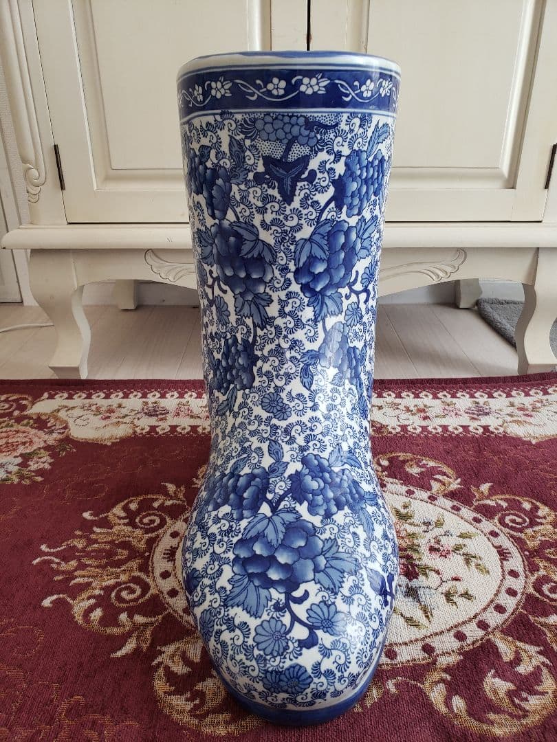 染付 アンティーク 陶器 骨董 浪漫 ガーデニング 花器 フラワーベース 傘立て
