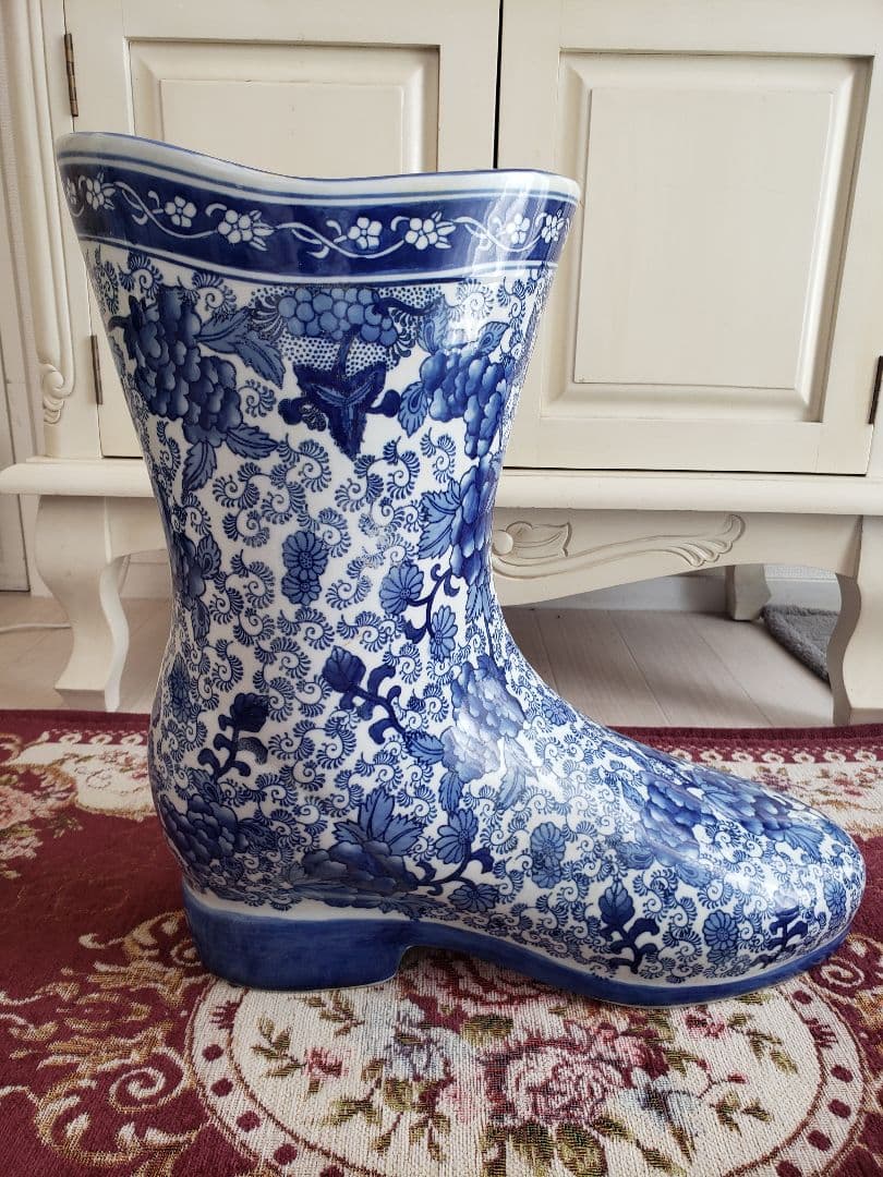 染付 アンティーク 陶器 骨董 浪漫 ガーデニング 花器 フラワーベース 傘立て