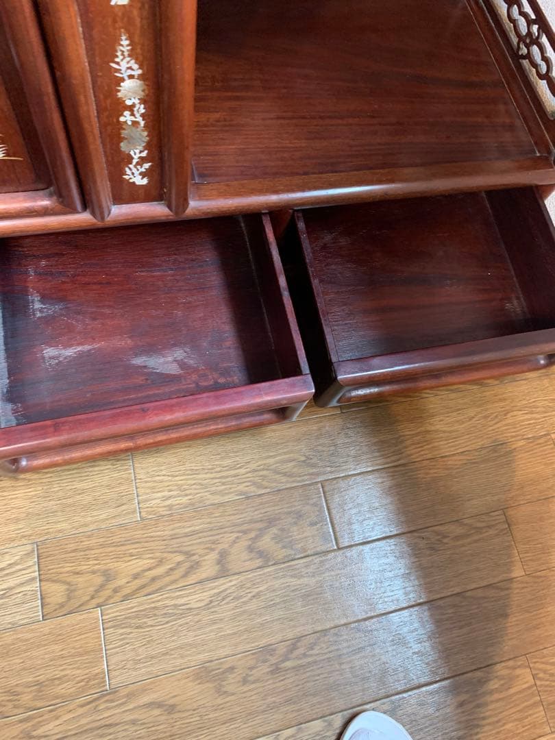 螺鈿細工 茶箪笥 昭和レトロ シェルフ 茶棚 貝 手作り 古道具