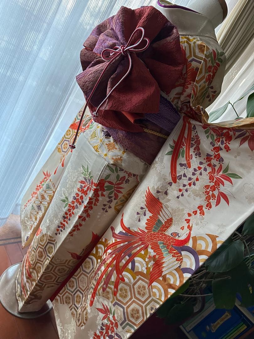 excite 振袖&袴フルセット クリームホワイト アイボリー 鳳凰 金駒