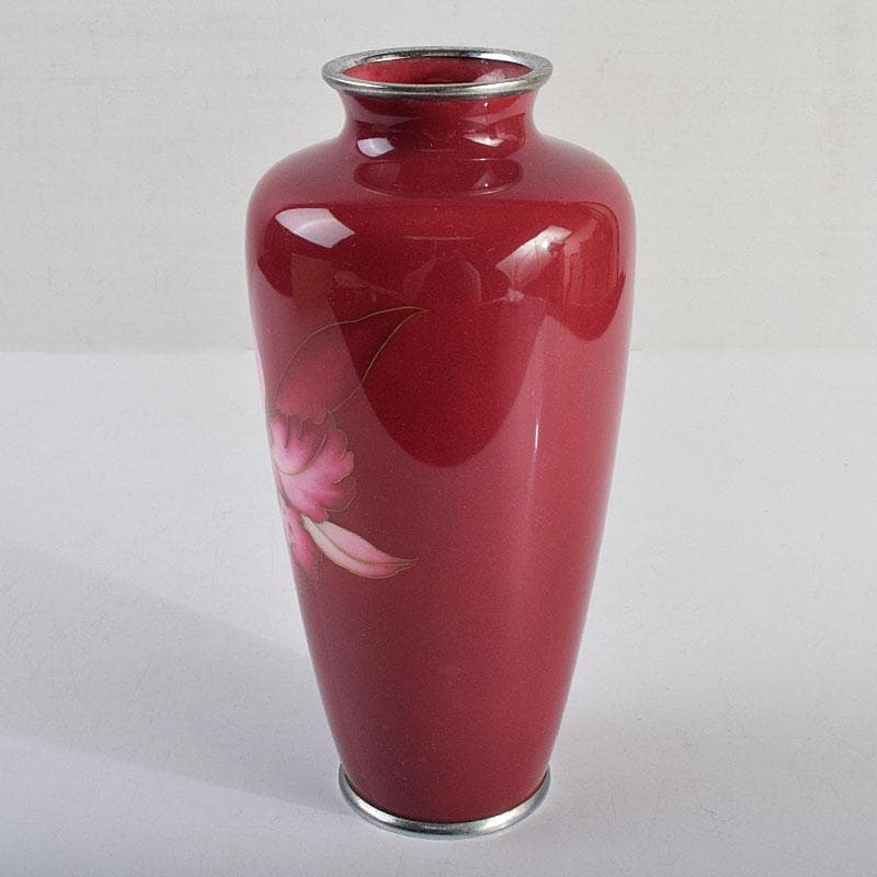 七宝焼　田村七宝工芸　カトレア文　花瓶　共箱　V　R9421