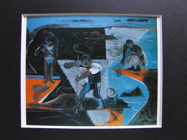 島田章三、磯遊び、希少な画集より、新品高級額・額装付