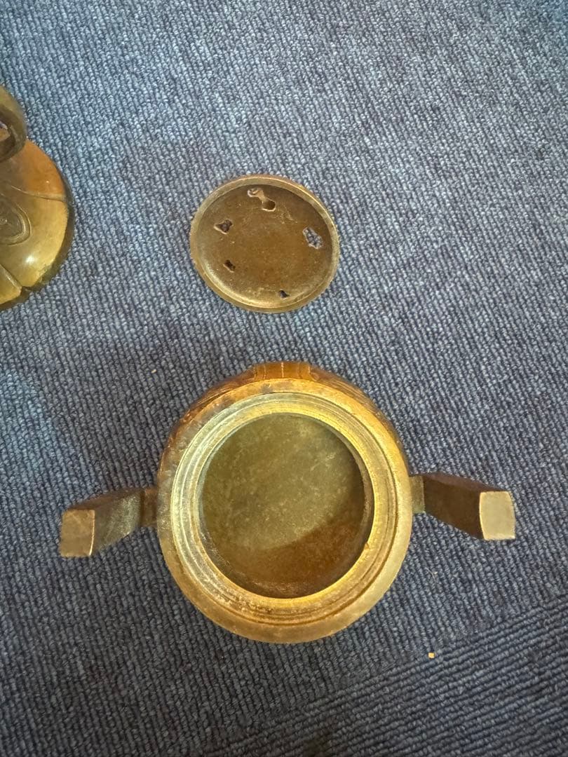 1904  春甫造　古銅　仏具 木瓜菖蒲型五具足　火立2客　花立2客　香炉1客