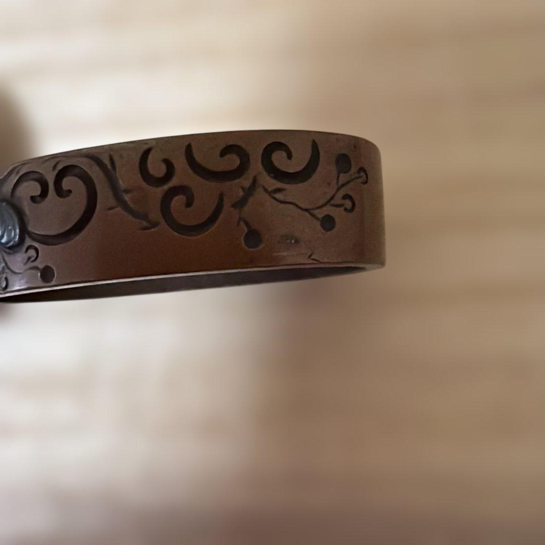 古美術　骨董品　縁頭　正阿弥　在銘　古赤銅地花彫