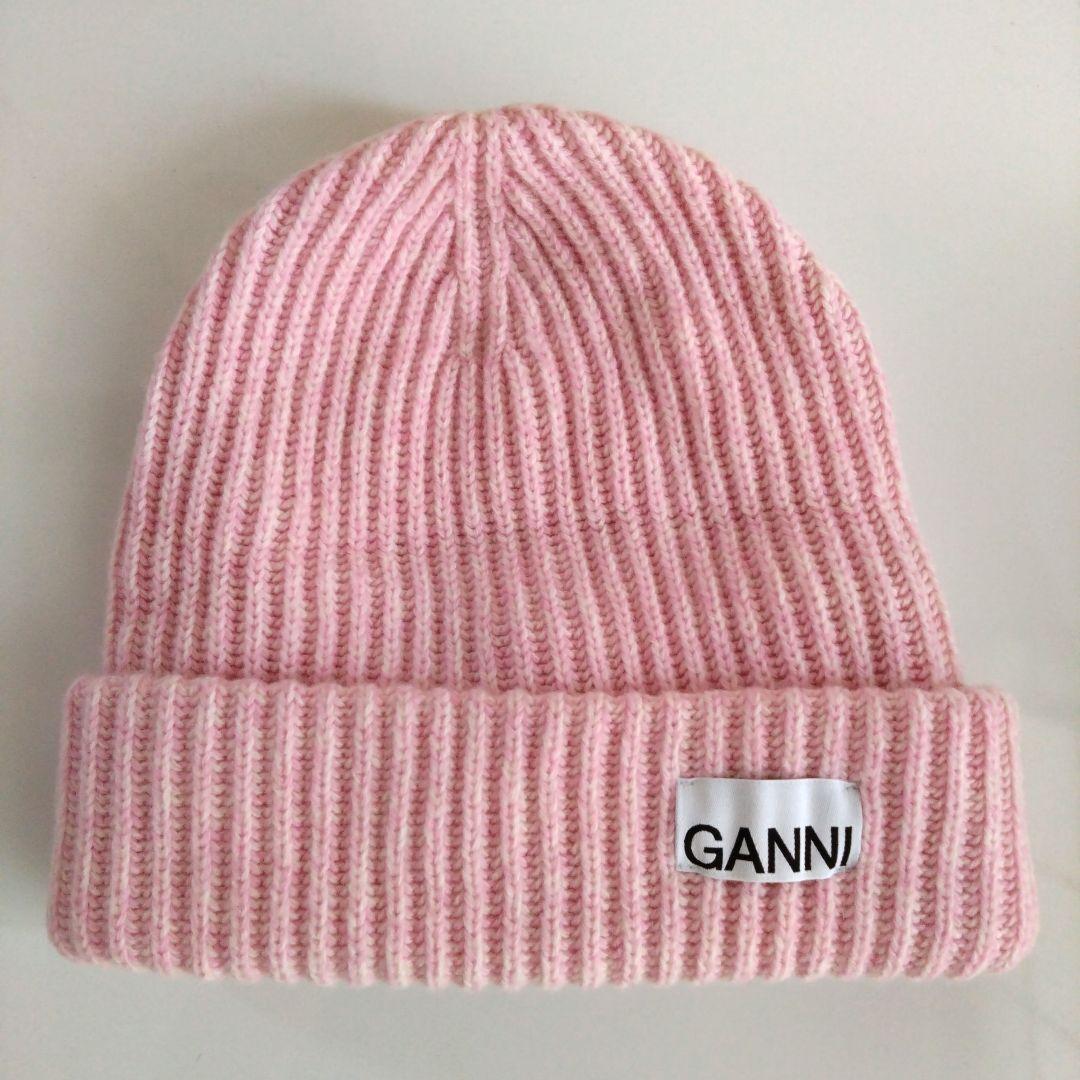 GANNI ピンク リブ編みニット帽 美品