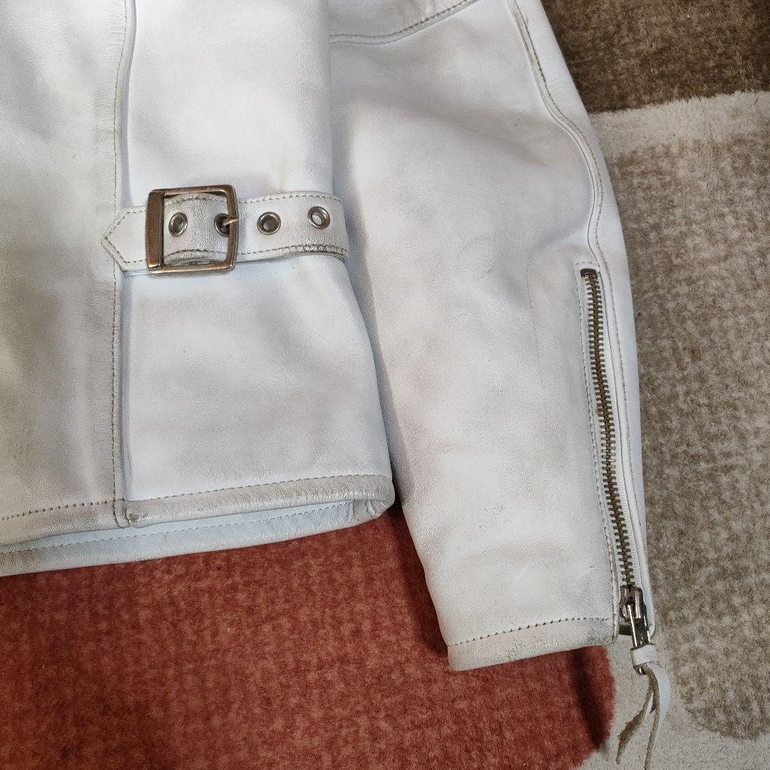 ホワイト シングルライダースジャケット　フリーダム　ヴィンテージ　３８