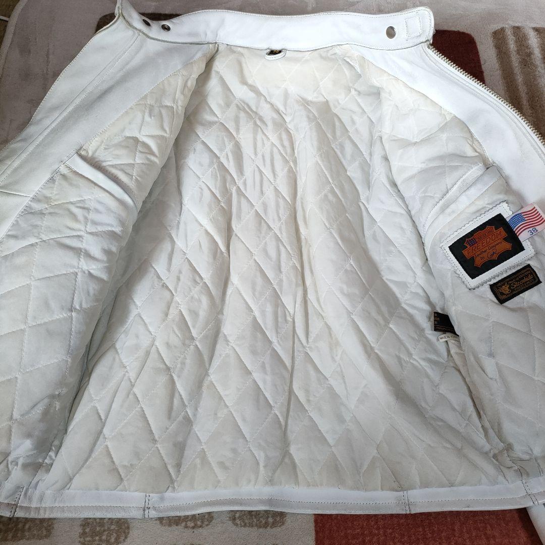 ホワイト シングルライダースジャケット　フリーダム　ヴィンテージ　３８