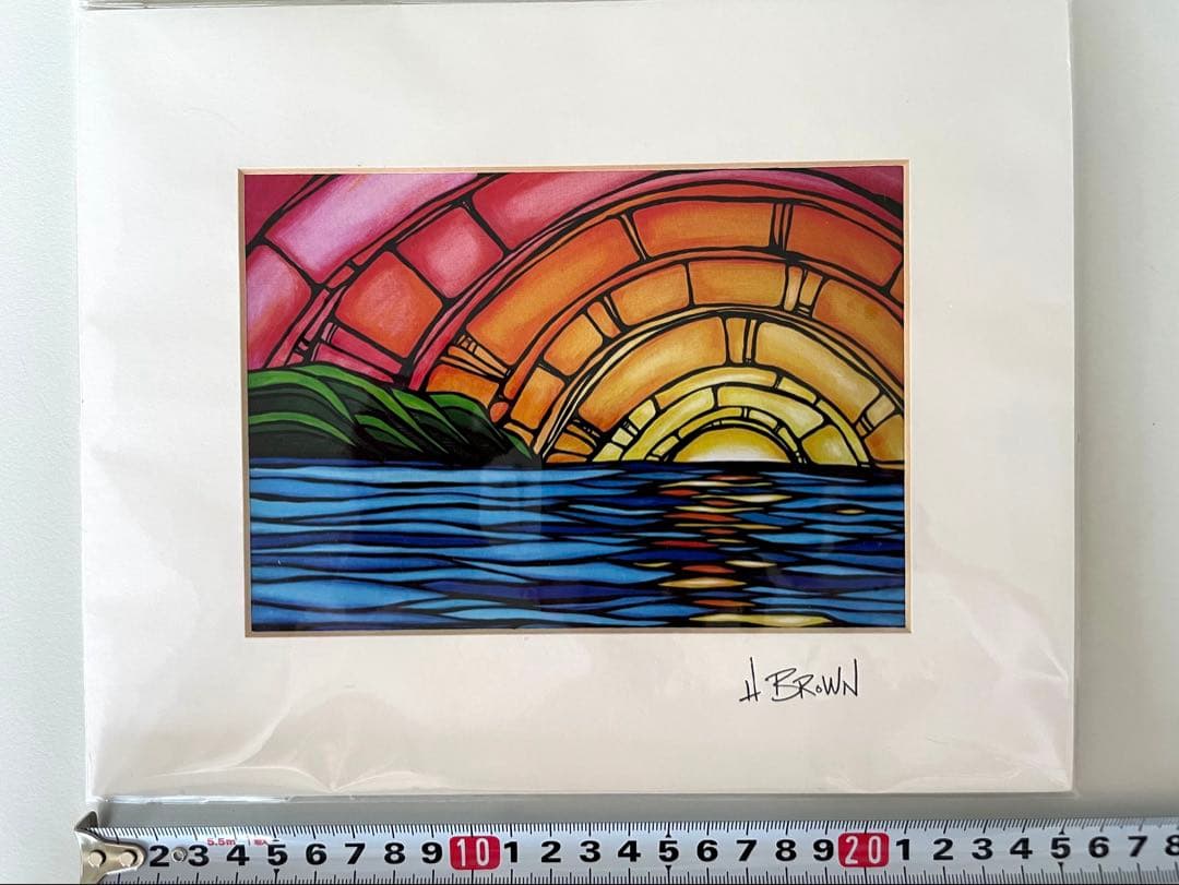 A. Brown ステンドグラス風 夕焼け絵画