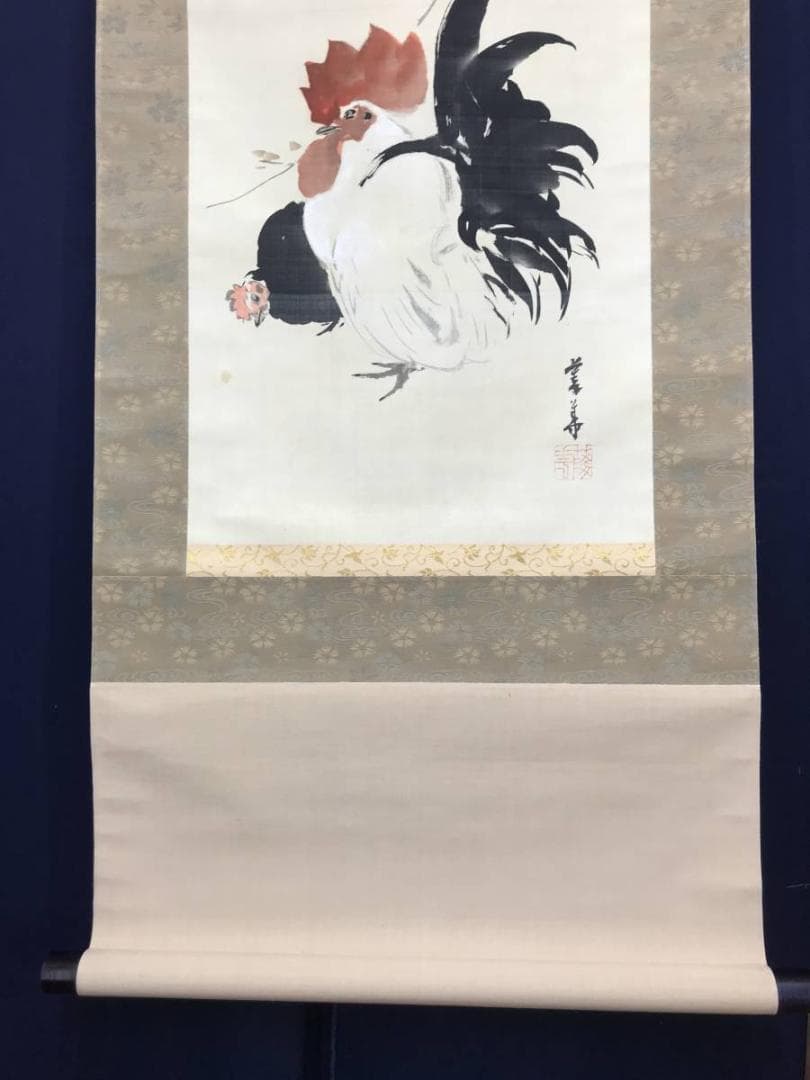 【真作】橋本陵華/梅花之鶏/鶏図/双鶏図/掛軸/名家伝来/AC-337