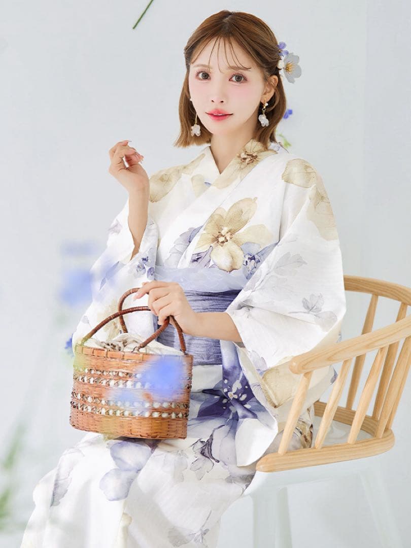 【完売品】ソフトモダンシアーフラワー浴衣【浴衣３点セット 浴衣/帯/下駄】