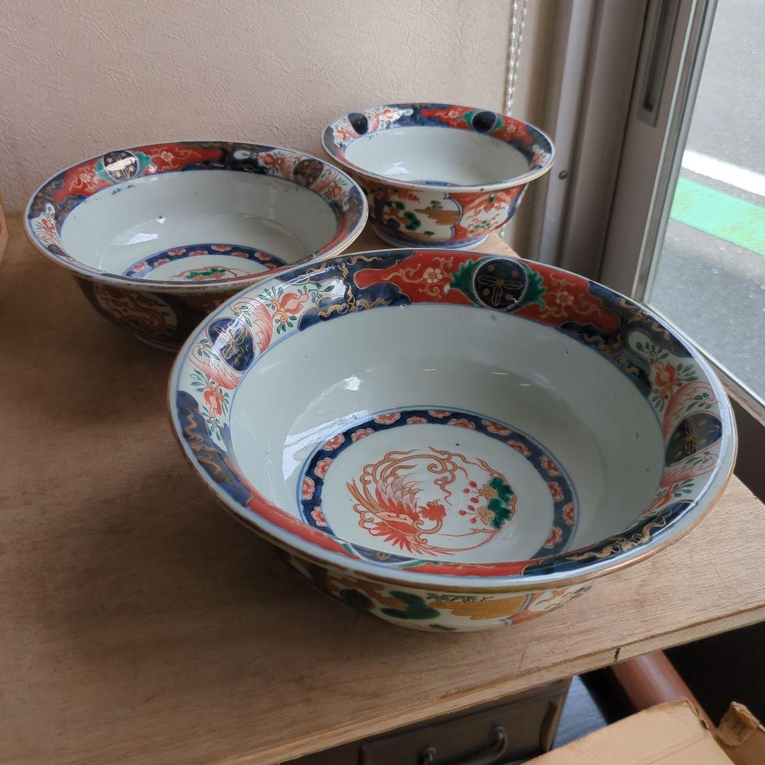 骨董 伊万里 鉢 大中小 ３つ 色絵 染錦 金彩 器 盛り鉢 美品 アンティーク