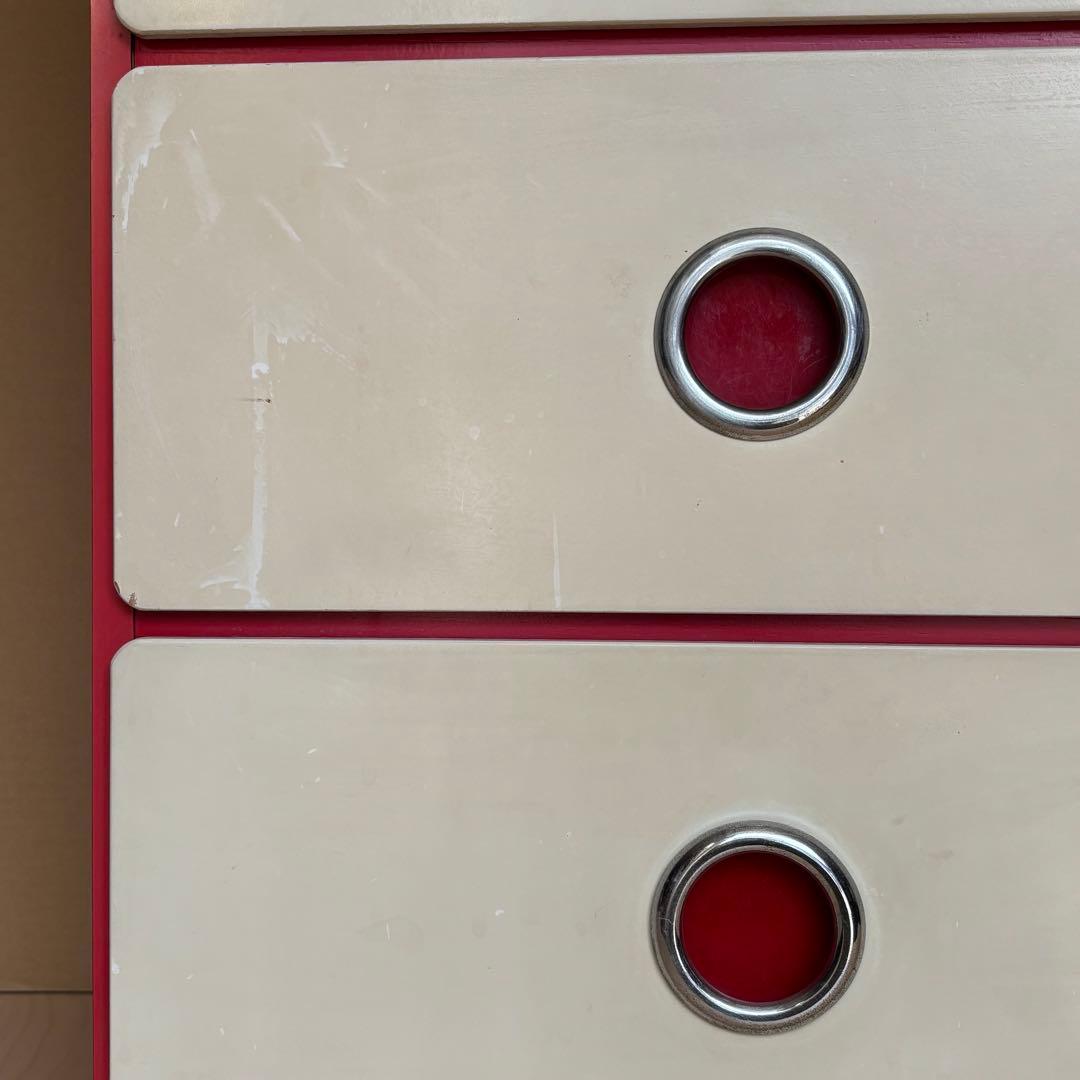 昭和レトロ レトロポップ チェスト 赤 白 整理棚 引き出し4段 タンス 木製