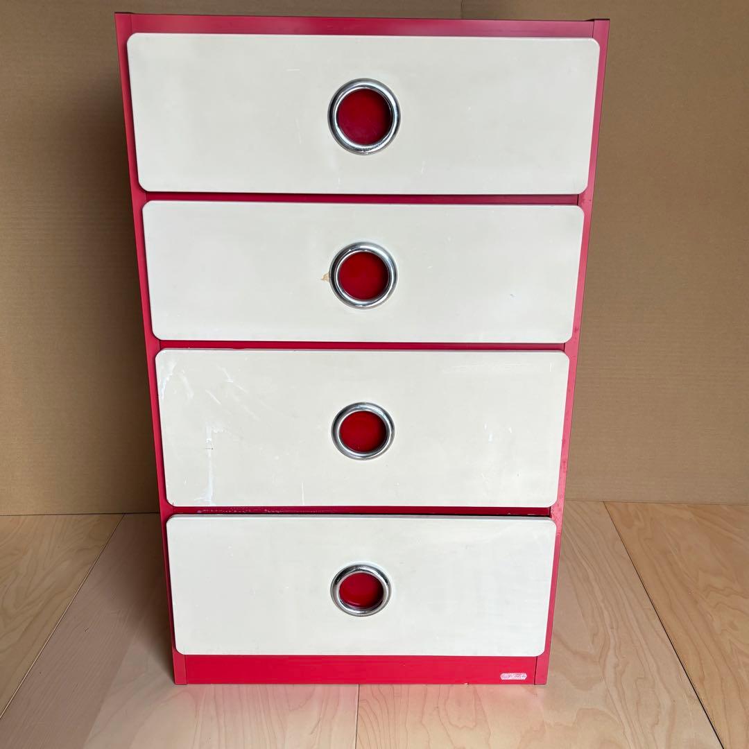 昭和レトロ レトロポップ チェスト 赤 白 整理棚 引き出し4段 タンス 木製