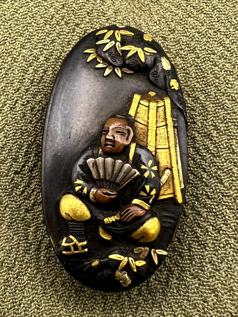 【海】江戸後期屈指名工！浜野矩随！『矩随』在銘 赤銅人物高彫金銀象嵌 縁頭 超絶