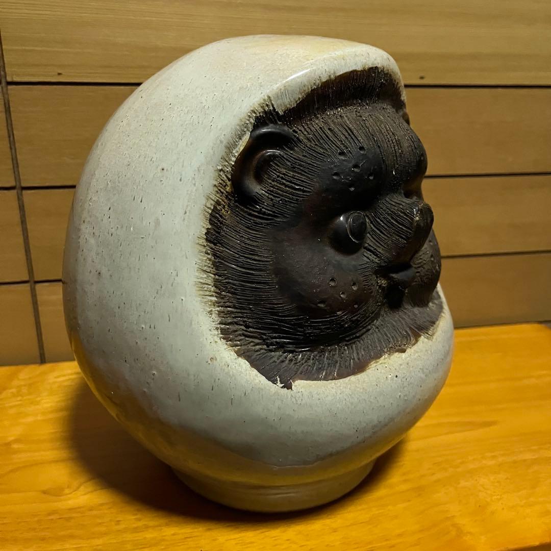 信楽焼　たぬきだるま　紅白2体セット