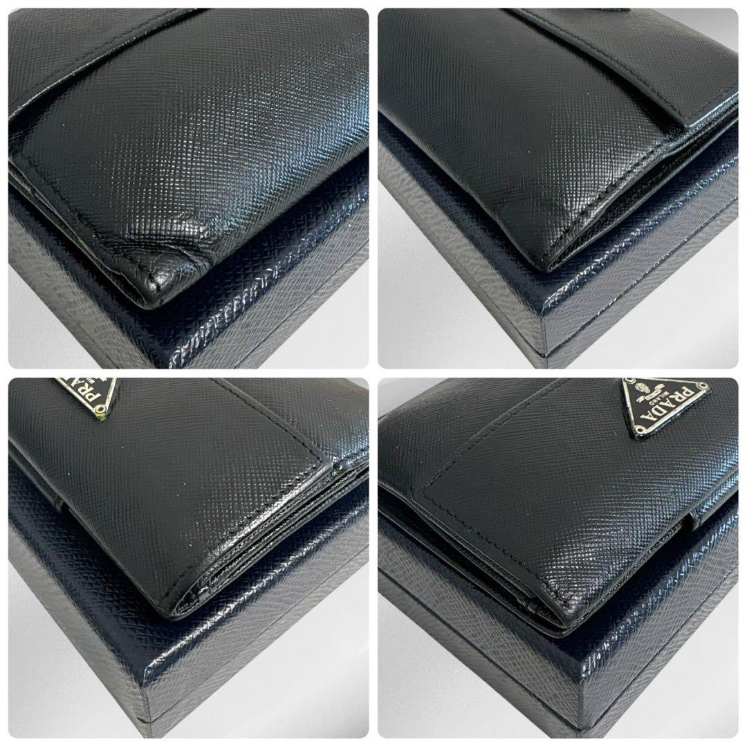極美品✨PRADA プラダ 三つ折り財布 サフィアーノ ブラック 黒
