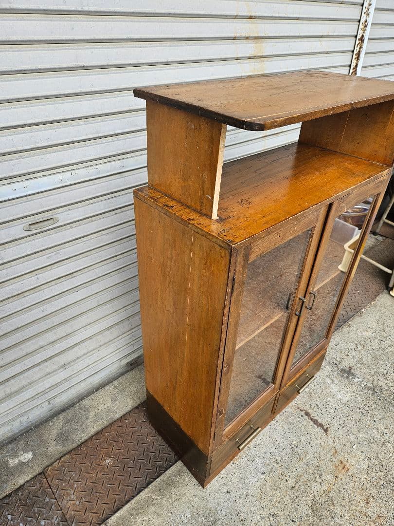 日本のアンティーク 古い木のガラスケース オープンラック 飾り棚 キャビネット