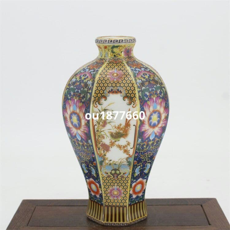 琺瑯彩花鳥八方梅瓶 景徳鎮 陶磁器 装飾品 現代工芸品 美術品 置物