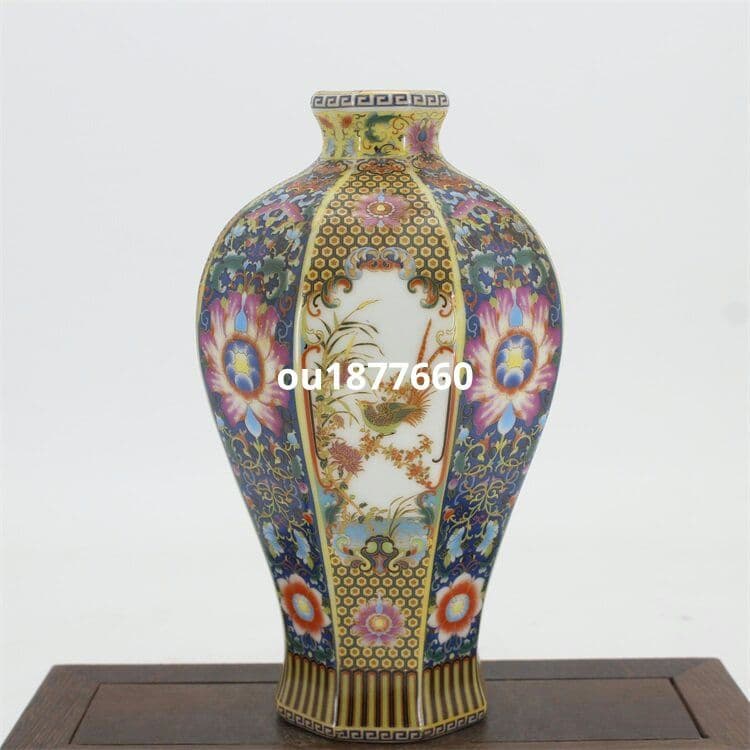 琺瑯彩花鳥八方梅瓶 景徳鎮 陶磁器 装飾品 現代工芸品 美術品 置物