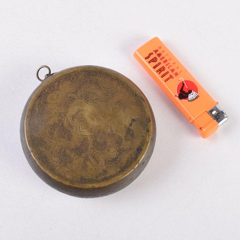 中国　古銅　木瓜神獣刻　薬入　蓋物　時代箱付　C　R8939