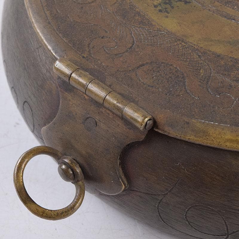 中国　古銅　木瓜神獣刻　薬入　蓋物　時代箱付　C　R8939