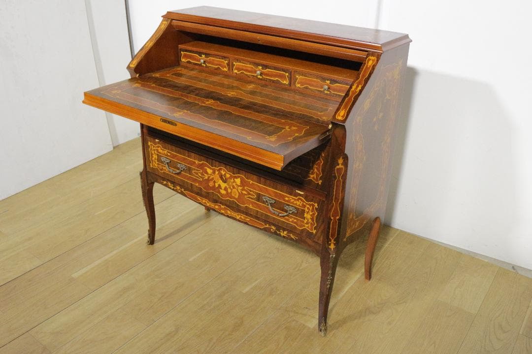 イタリア★ライティングビューロー★象嵌★ネコ脚★クラシック家具★