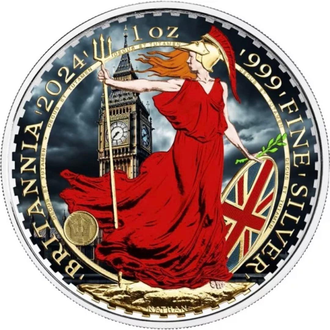 世界100枚限定 イギリス ブリタニア 銀貨 カラー ロンドンビッグベン 1oz