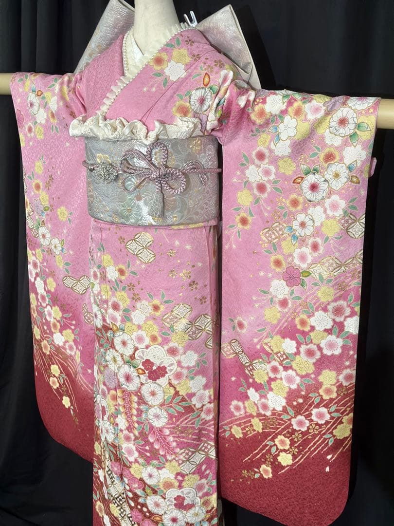 ピンク花柄振袖 フルセット
