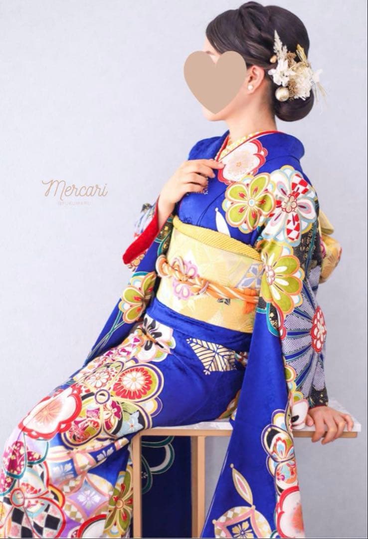 【h】 人気カラー✨　ブルー　振袖　成人式　フルセット