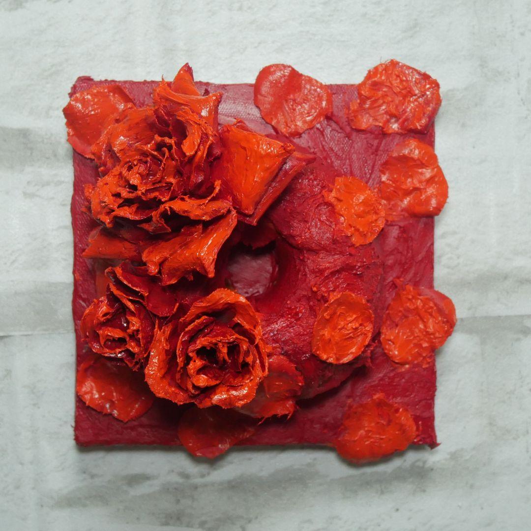 油絵 油彩 絵画 立体アート【薔薇のドーナツ】
