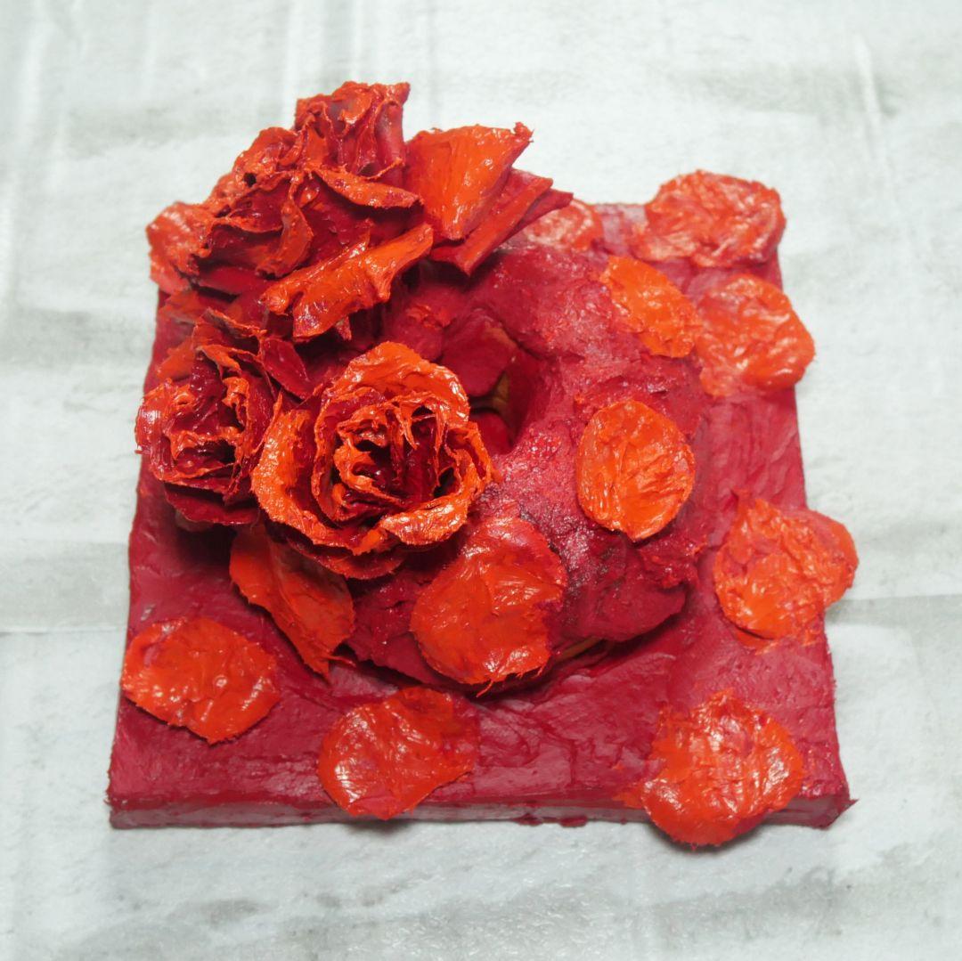 油絵 油彩 絵画 立体アート【薔薇のドーナツ】