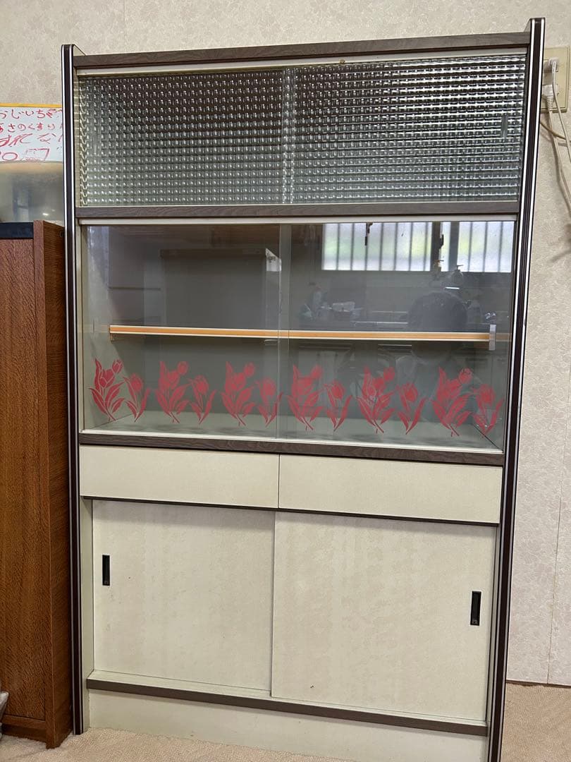 昭和レトロ ガラス扉収納棚 水屋　食器棚　引き取り可能