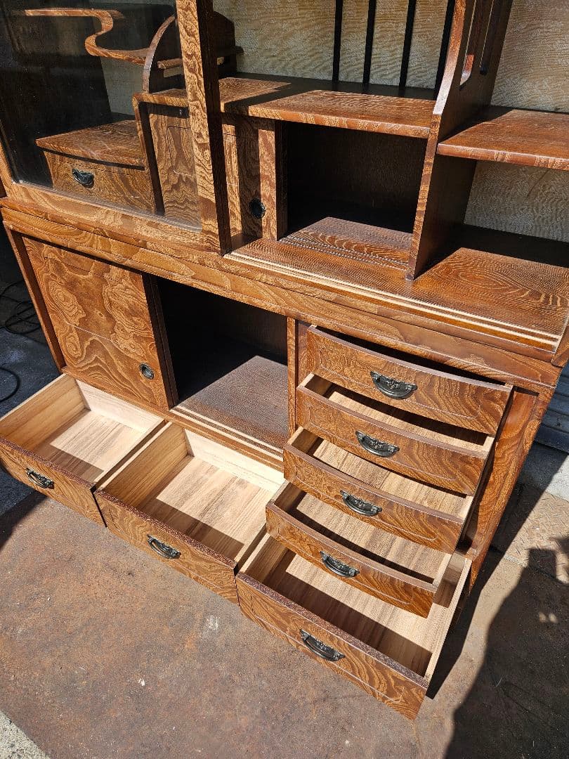 美しい杢目の茶箪笥 桐 水屋箪笥 木製 和家具 和モダン 昭和レトロ 古民家