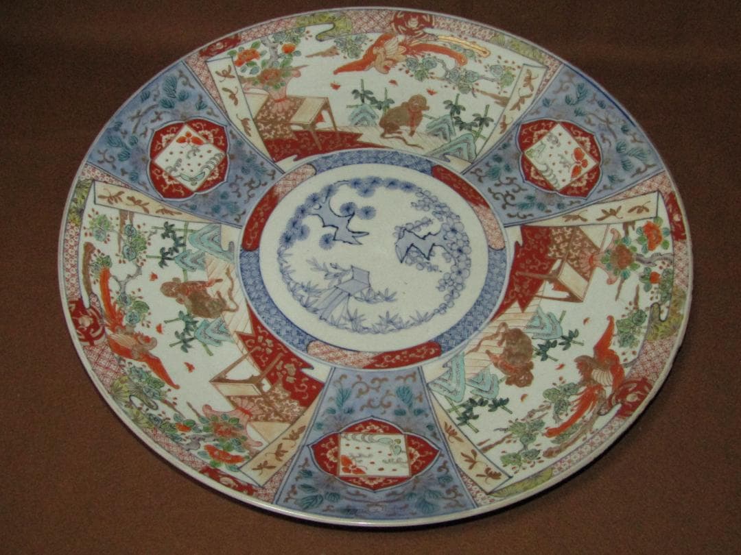 【色絵　古伊万里　鳳凰・唐獅子図　一尺五寸大皿】