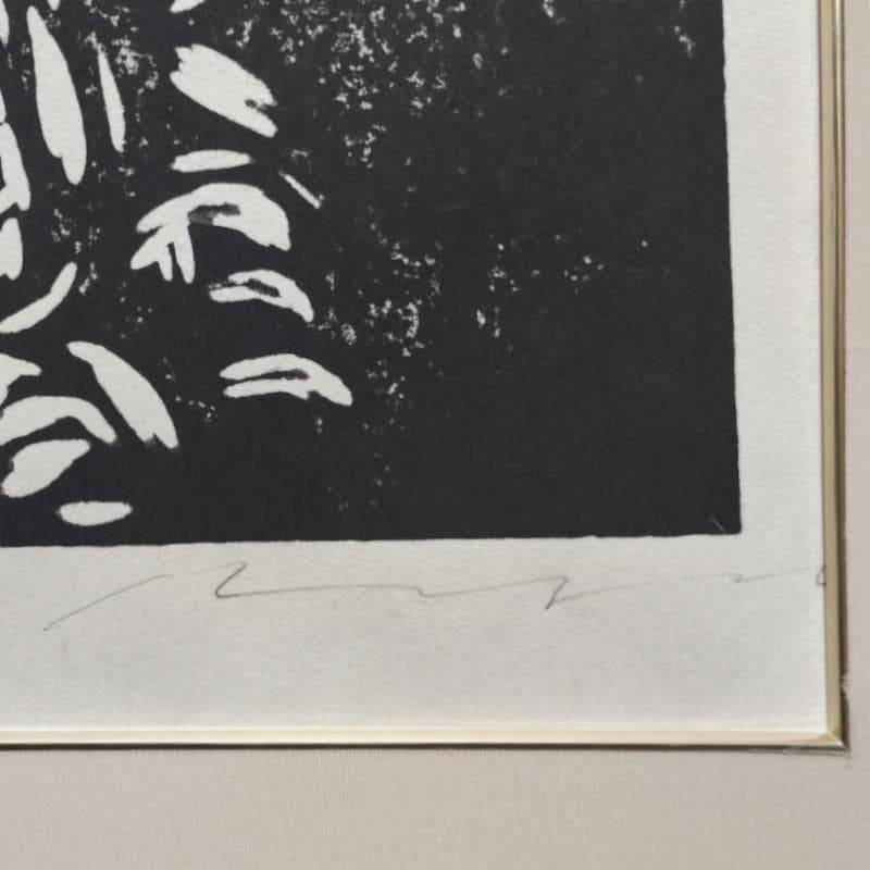 ☆ 大島 龍 ☆「オオカミ（仮題）」木版画　1992年制作　MO判　未使用額！