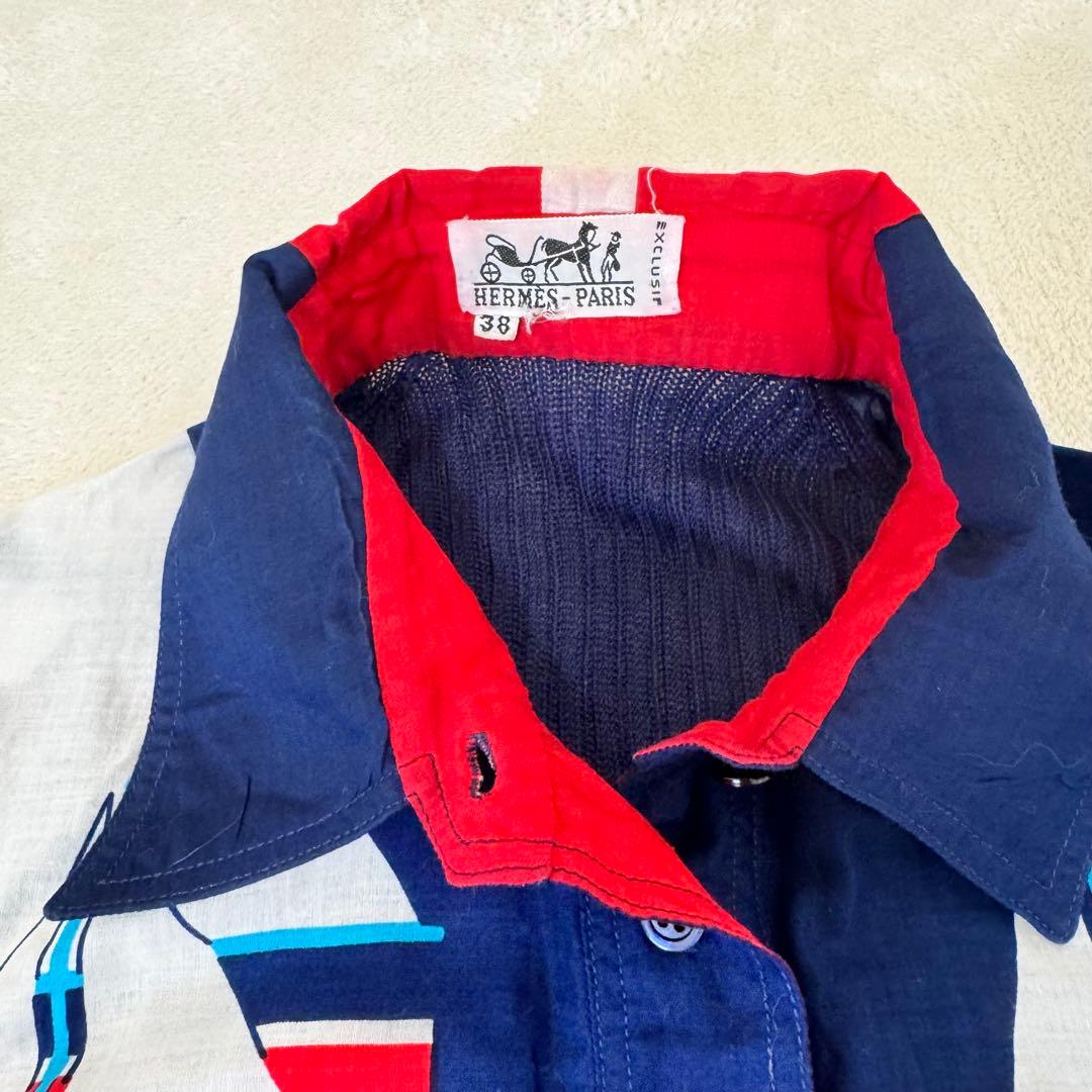 HERMES エルメス　ニット　コットン　ポロシャツ　ネイビー　サイズ38