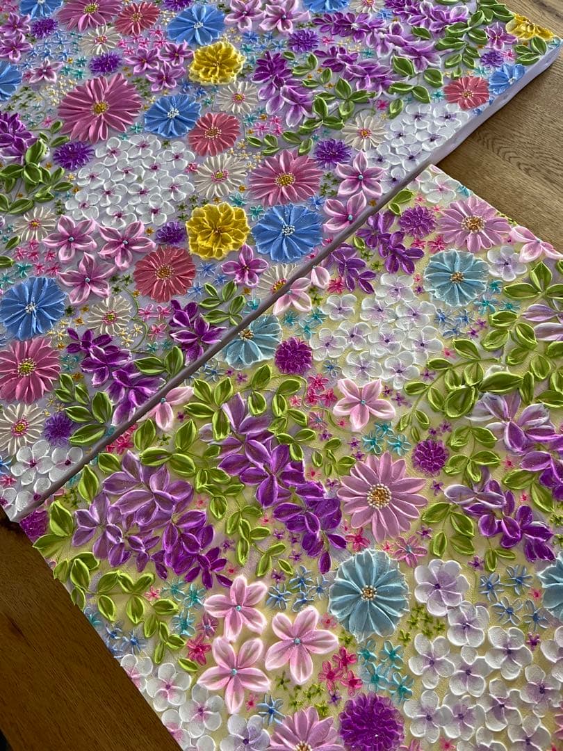 花柄アクリル絵画 藤の花 藤 藤の絵 藤柄 テクスチャーアート ボタニカル