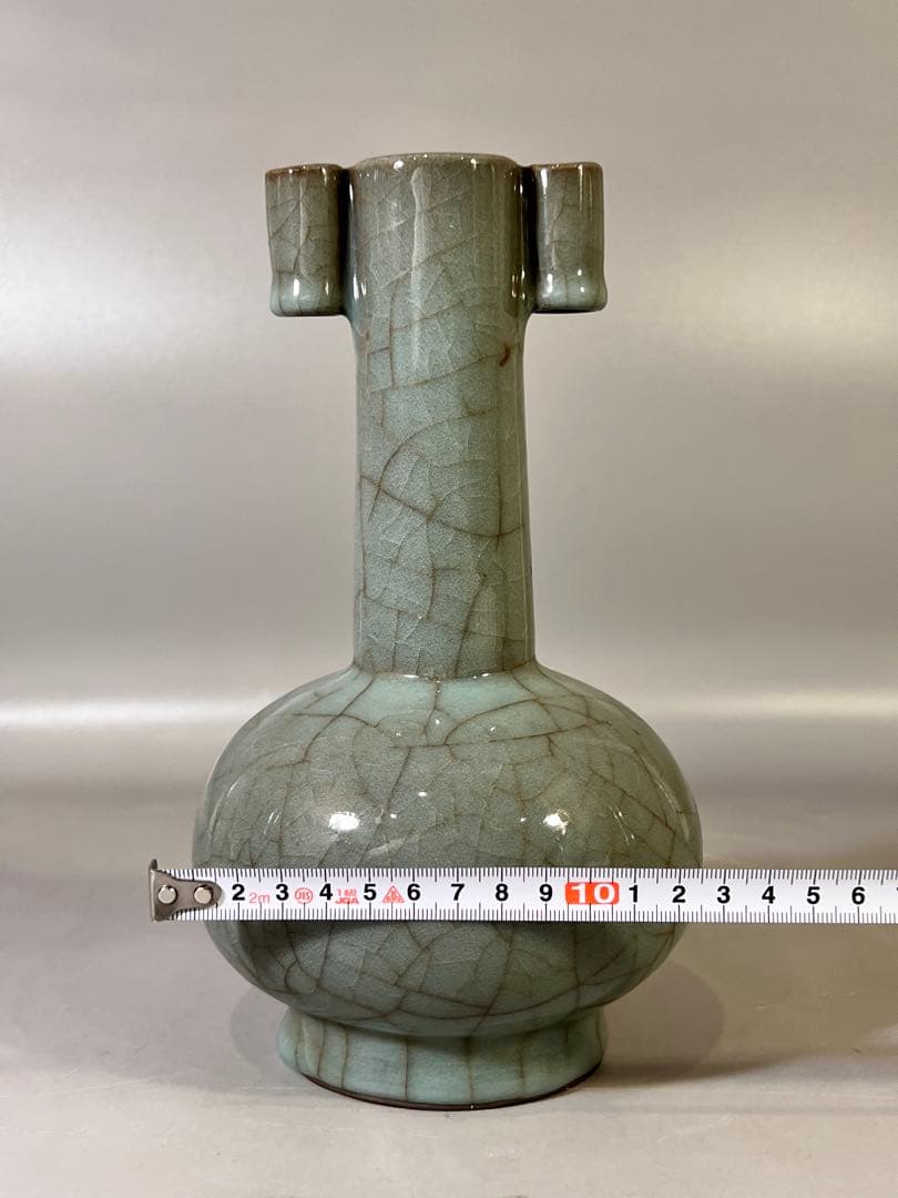 DT647 中国 青磁 管耳 瓶 茶道具伝来