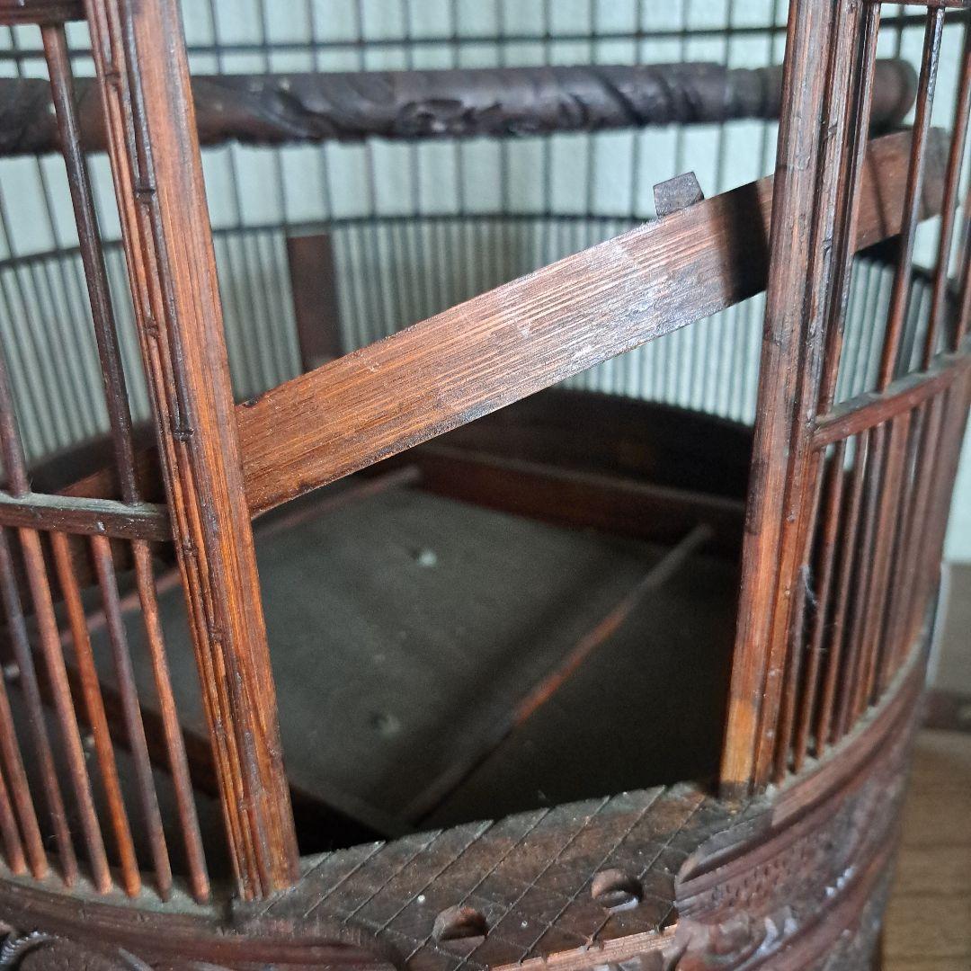 【美品】ヴィンテージ　鳥籠　バードケージ　竹細工　龍と鳳凰