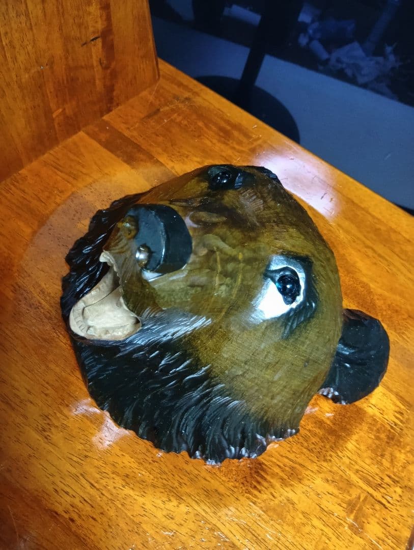 希少　ガラス目　アイヌ民芸　壁掛け　木彫り　熊　堀井民芸　サイン