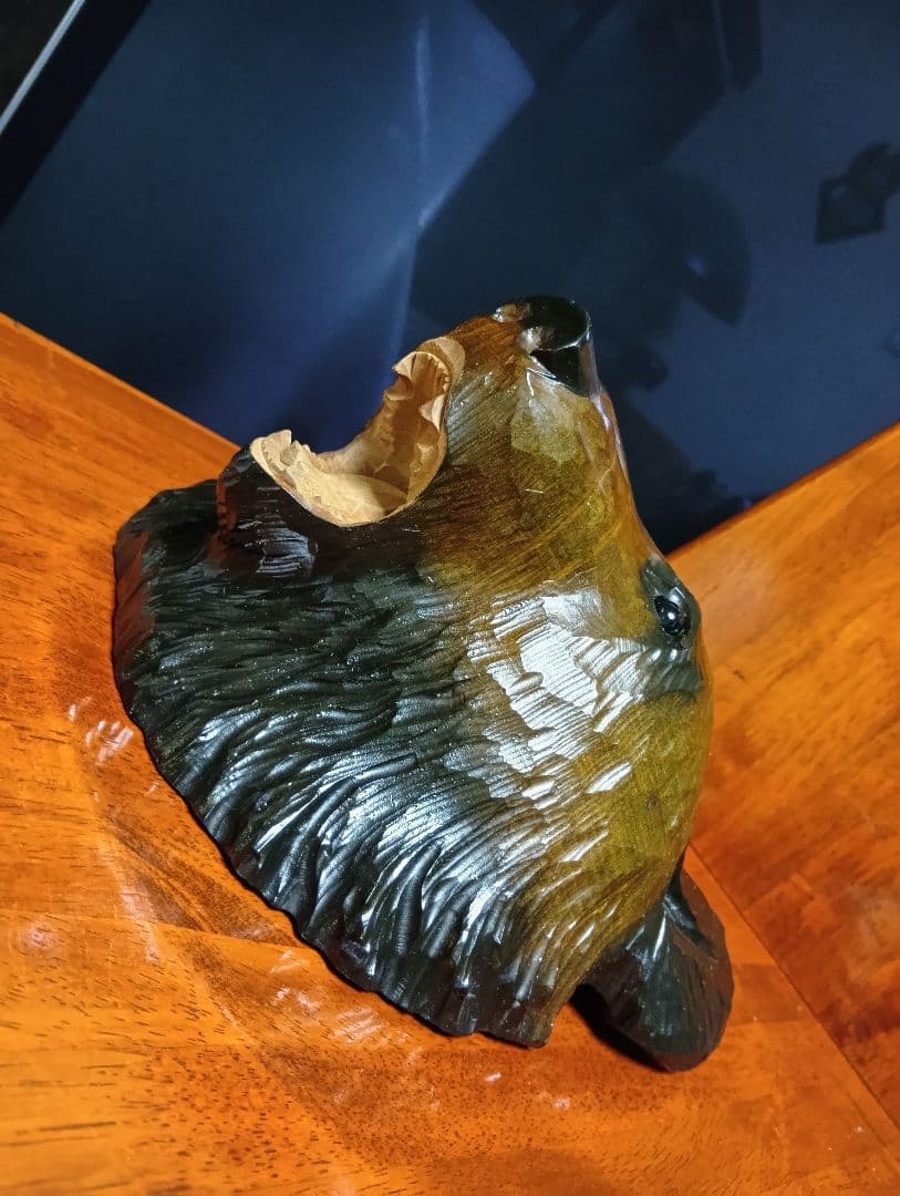 希少　ガラス目　アイヌ民芸　壁掛け　木彫り　熊　堀井民芸　サイン